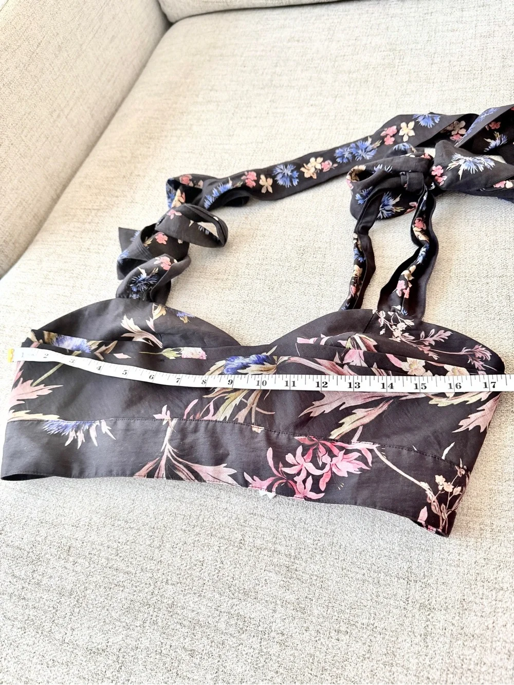🪻H&M Tie-Strap Crop Top Floral Flowers Black Ribbon Tie Medium M